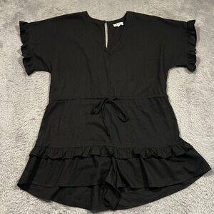Umgee Romper‎ Linen Blend Short Sleeve Ruffle Black Women's Small